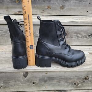 MIA Boot Size 8.5 Lug Sole Block Heel Black Knit Cuff Lace up Y2K Grunge Punk